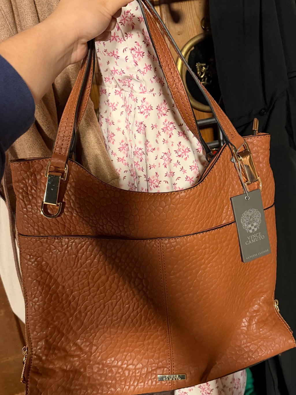 Vince Camuto Cognac Pebbled Leather Tote